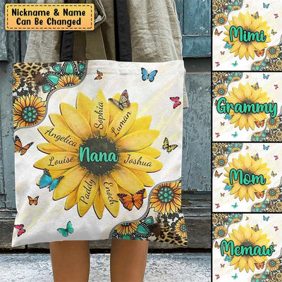 Custom Canvas Tote Sunflower Print Personalized Family Name Handbag