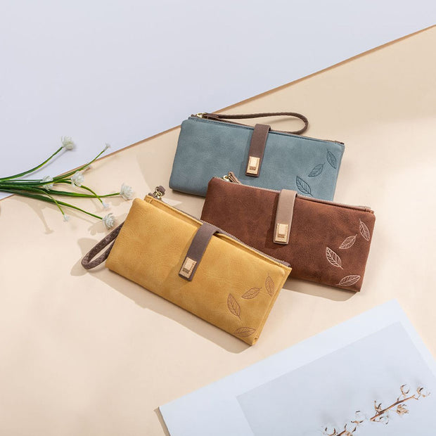 Triple Fold Long Clutch For Women Vintage Frosted Leather Wallet