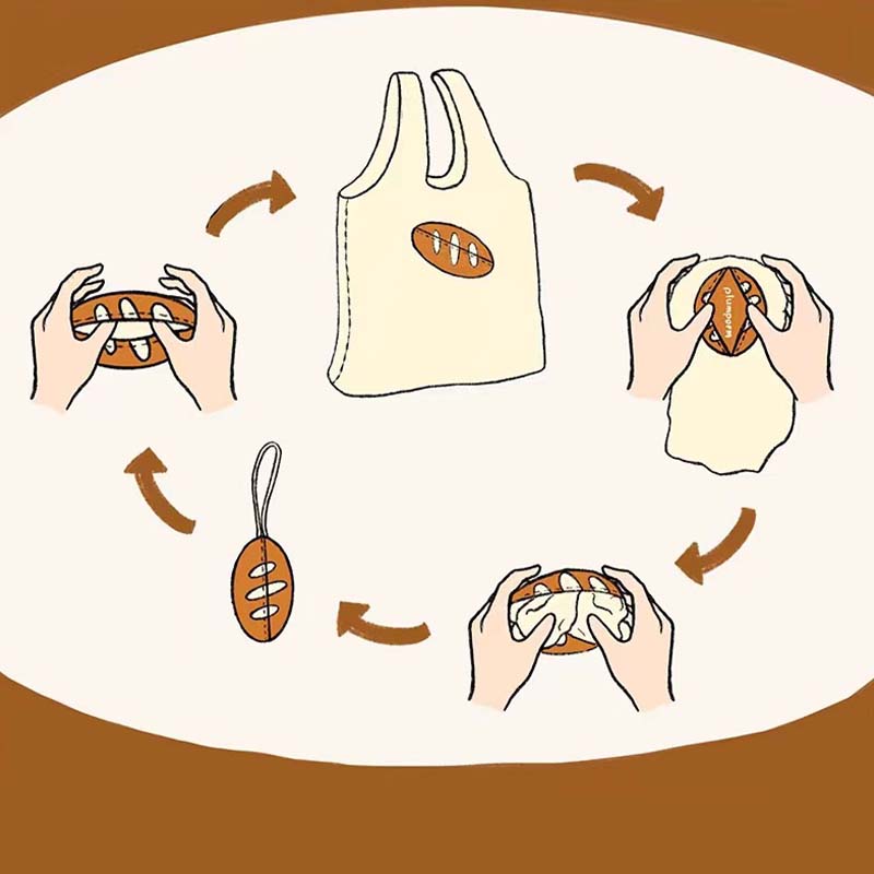 Foldable Shopping Paper Bag Cute Bread Pendant Storage Purse