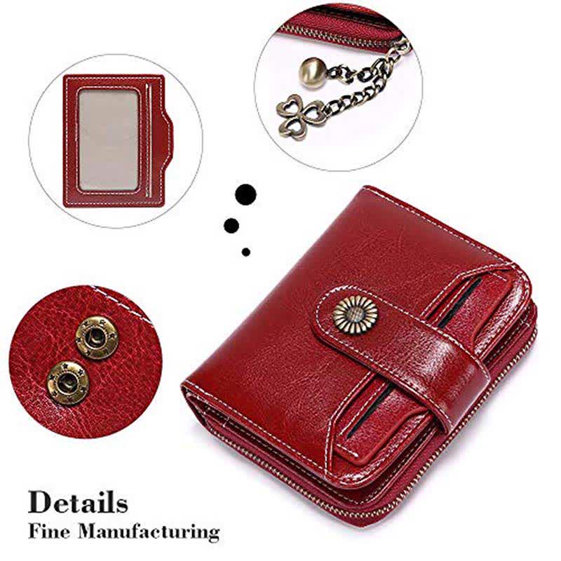 RFID Blocking Compact Bifold Leather Wallet with Detachable Card Holder