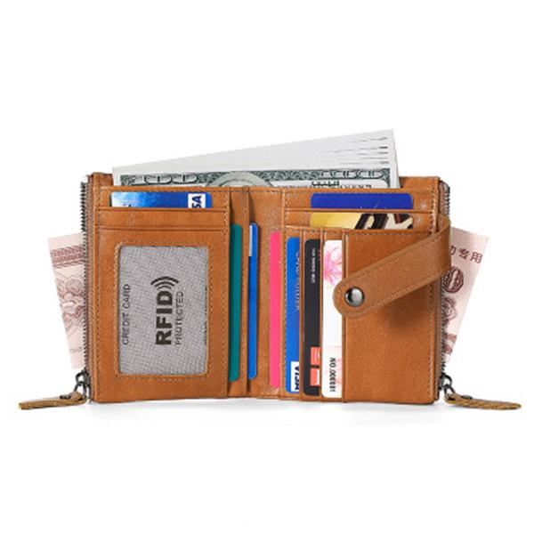 Casual Genuine Leather Double Zipper Wallet