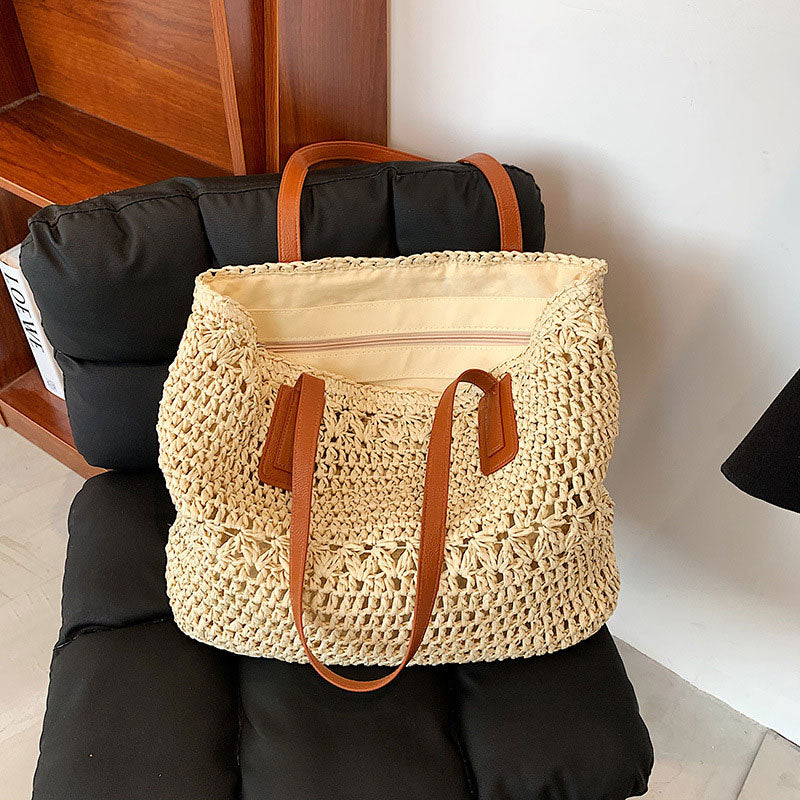 Lightweight Summer Beach Straw Woven Handbag Tote Sholder Bag