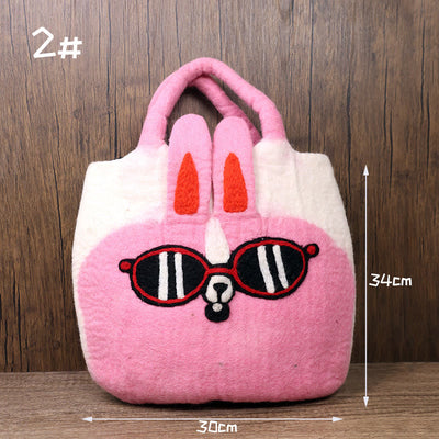 Handmade Bag Wool Blend Felt Handbag Large Bunny Face Tote