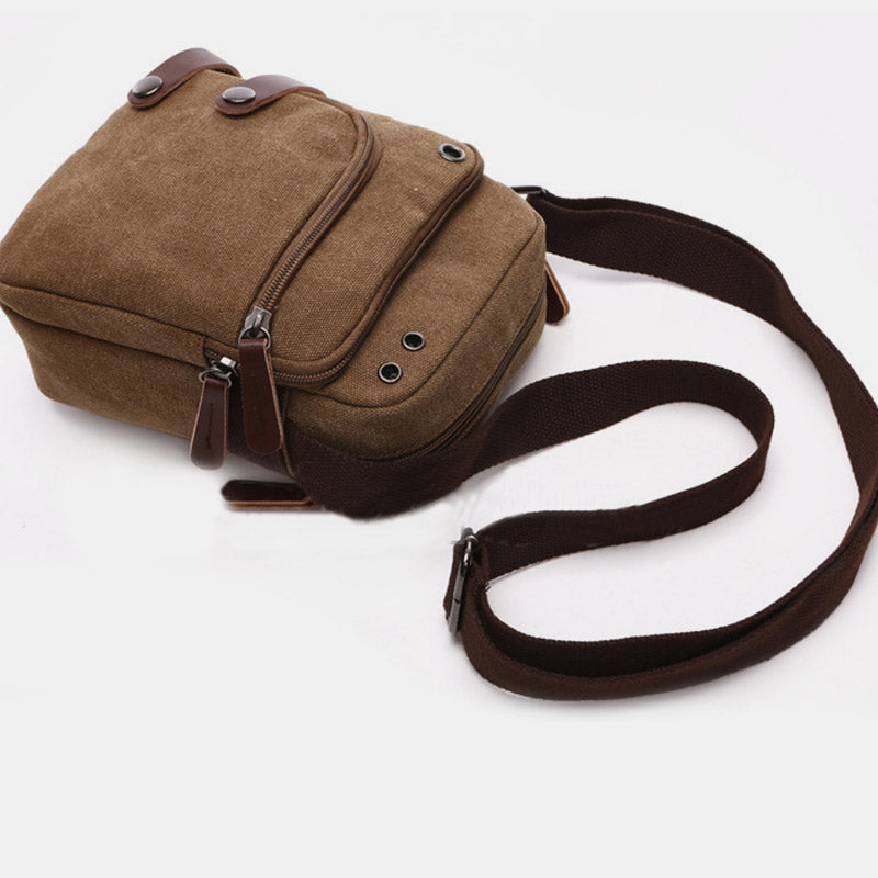 Triple Zip Durable Canvas Crossbody Bag Messenger Bag