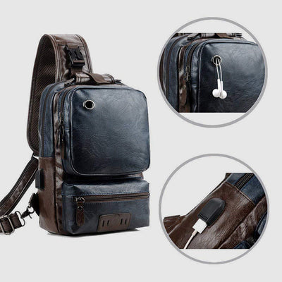 Sling Bag For Men Outdoor Sports PU Leather Crossbody Backpack