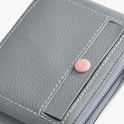 Double Zipper Short Wallet For Women Small Lightweight Purse