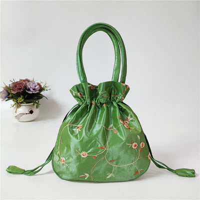 Embroidery Floral Clutch Drawstring Bucket Bag Handbag Party Bag