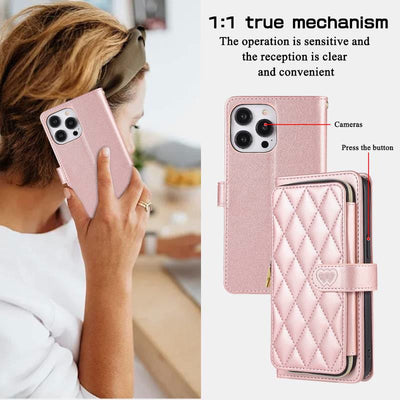 Zipper Wallet Phone Case Clutch for iPhone with Crossbody Strap Wrist Strap