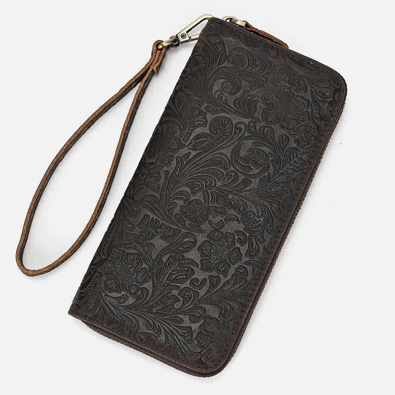 Long Wallet For Men RFID Retro Embossing Leather Phone Bag