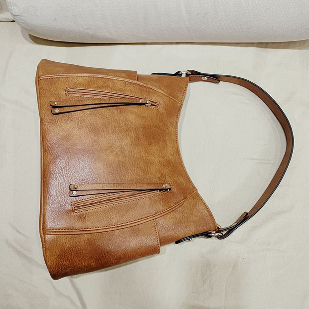 Elegant Shoulder Bag For Women Double Zipper Tassel Leather Purse