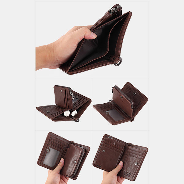 Limited Stock: Men's Rfid Bifold Genuine Leather Wallet Zipper Purse