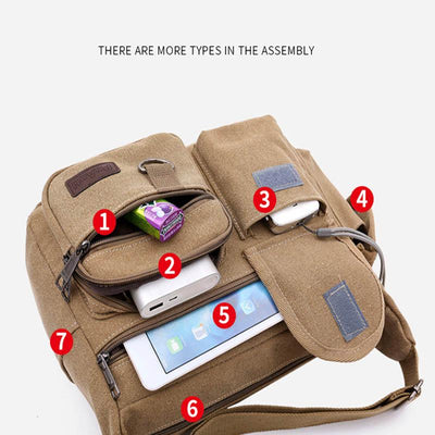 <Shipped within 24 hours> Canvas Multi-Pocket Crossbody Bag