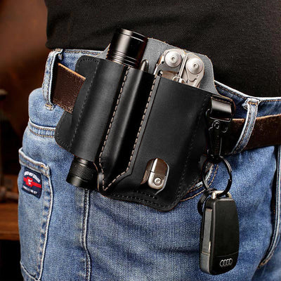 Leather Multitool Sheath for Belt EDC Belt Organizer with Key Holder