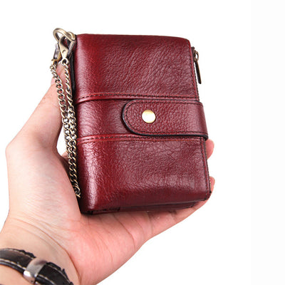 <Shipped within 24 hours> Genuine Leather Anti-theft Retro Wallet With Chain