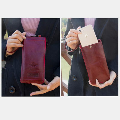 Genuine Leather Multifunction RFID Wristlet Wallet