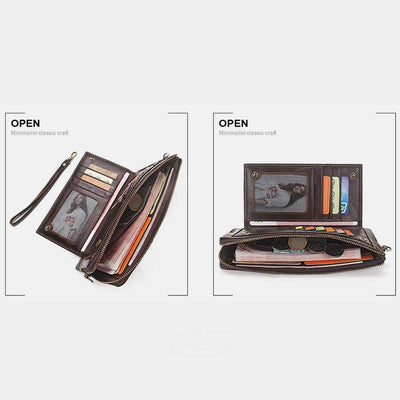 Genuine Leather Multifunction RFID Wristlet Wallet