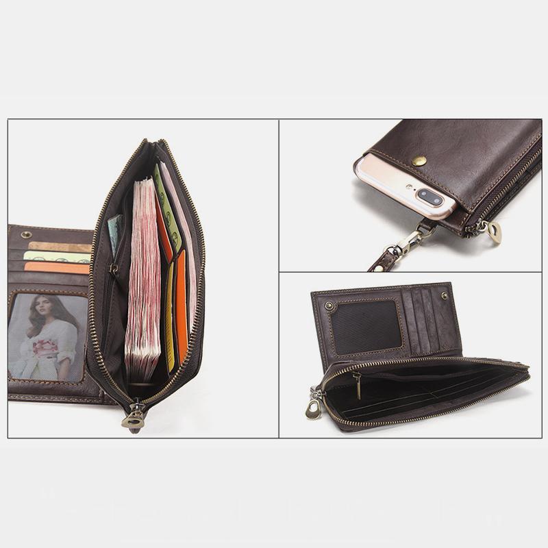 Genuine Leather Multifunction RFID Wristlet Wallet