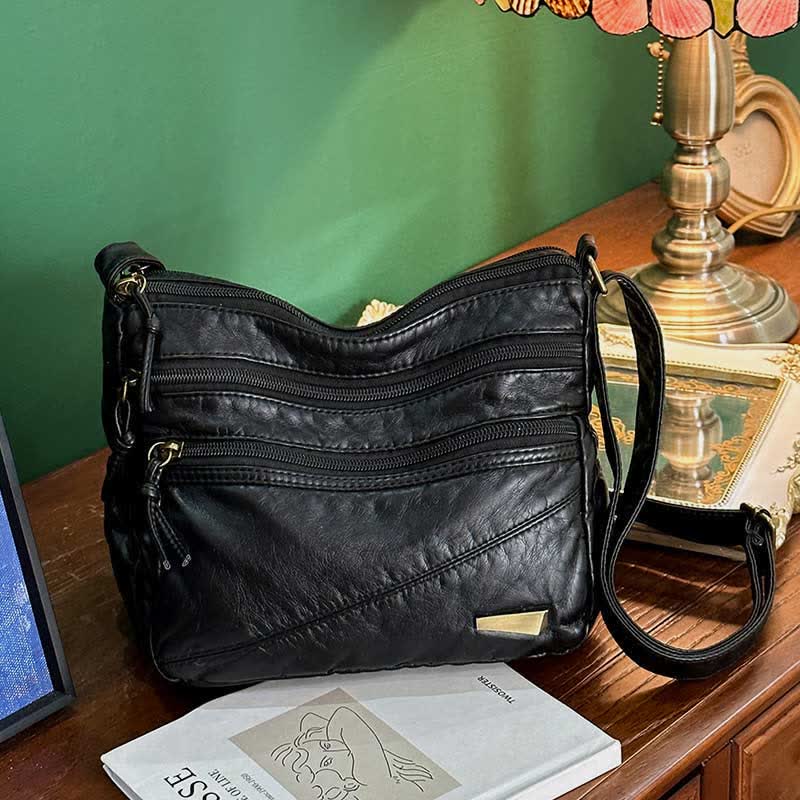 <Shipped within 24 hours> Double Compartment Soft Leather Crossbody Bag