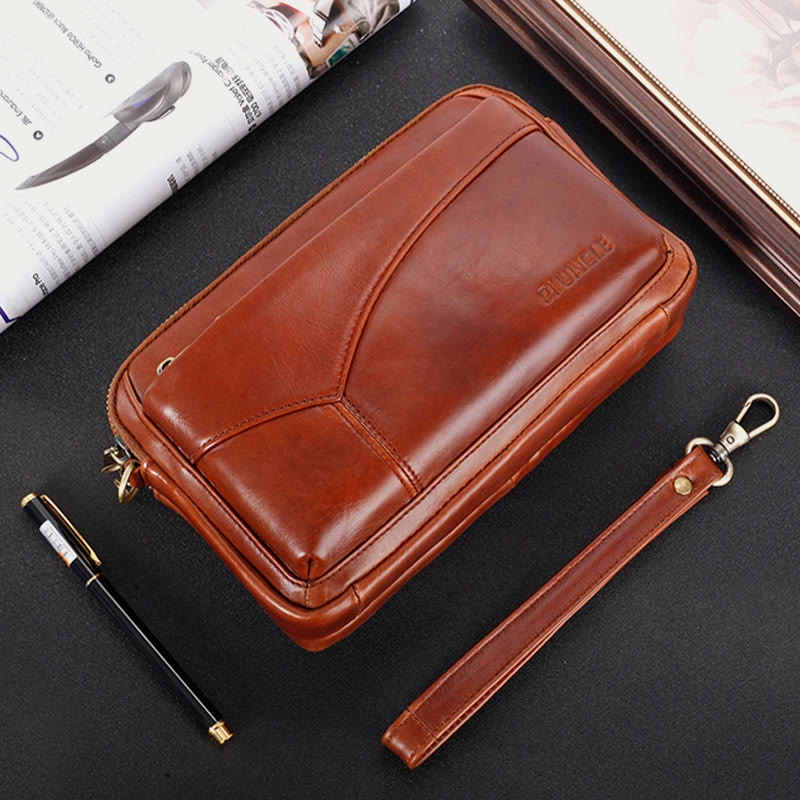 Genuine Leather Clutch Wallet Roomy Organized Wrist Purse Fit 7.9" Cellphone