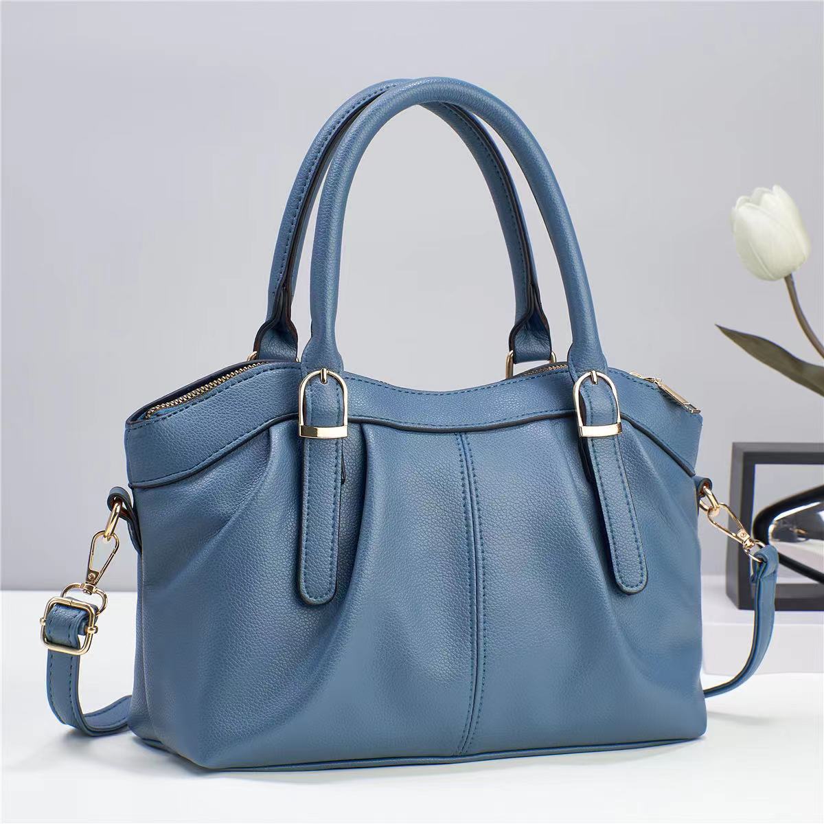 Plain Color Office Tote For Women Leather Top-Handle Bag