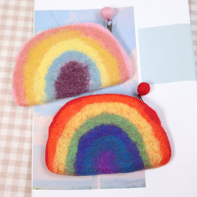 Cute Rainbow Wallet Soft Wool Felt Storage Purse For Women