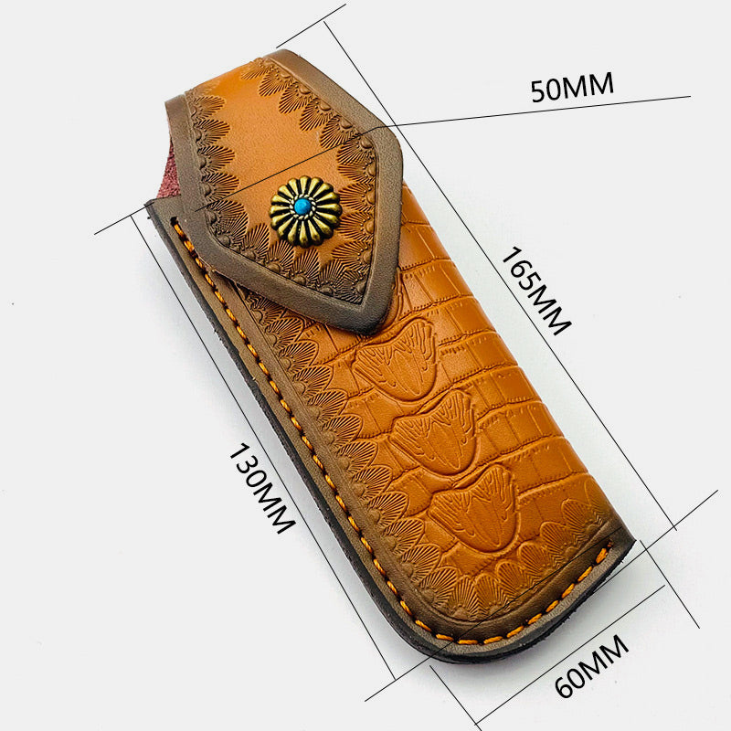 Genuine Leather Folding Knife-Sheath Case Cover Outdoor Tool for Tactics Military