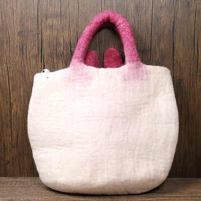 Handmade Bag Wool Blend Felt Handbag Large Bunny Face Tote