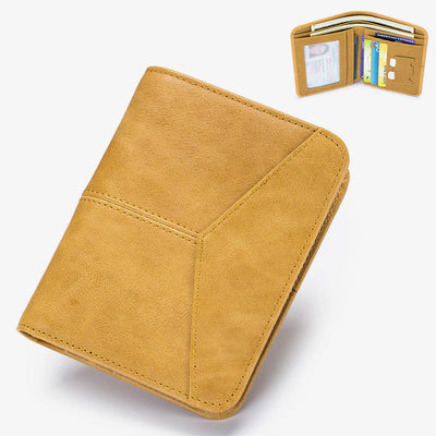 Mens RFID Bifold Trifold Wallet Plain Color Leather Multifunctional Purse