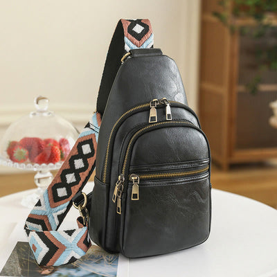 Sling Bag For Women Wide Straps Retro Leather Crossbody Bag