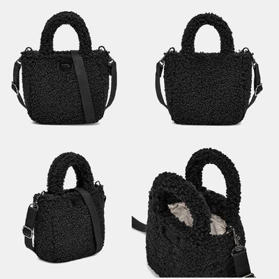 Small Plush Tote Bag for Women Fluffy Top-Handle Crossbody Handbag