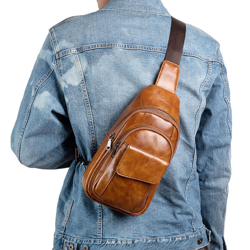 <Shipped within 24 hours> Genuine Leather Sling Backpack Shoulder Bag