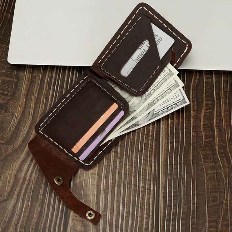 Retro Leather Wallet for Men Women Bifold Handmade Front Pocket Wallet