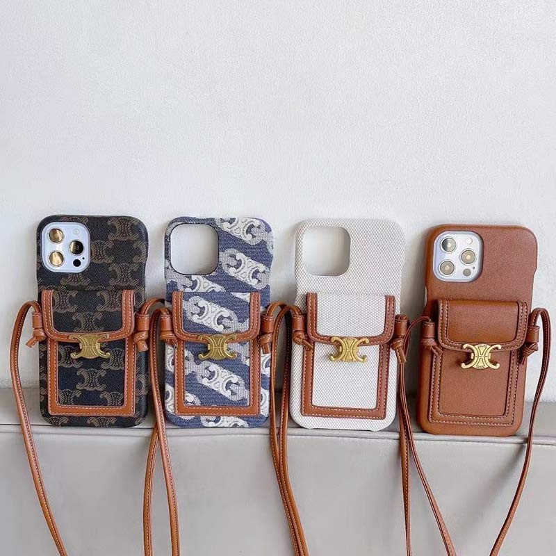 Vintage iPhone Card Holder Case Cell Phone Bag with Neck Strap