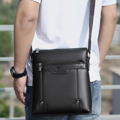 Small Leather Messenger Bag for Men Casual Business Handbag Crossbody Purse