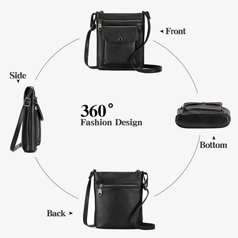 Multi-Pockets Phone Bag Womens Genuine Leather Crossbody Purse