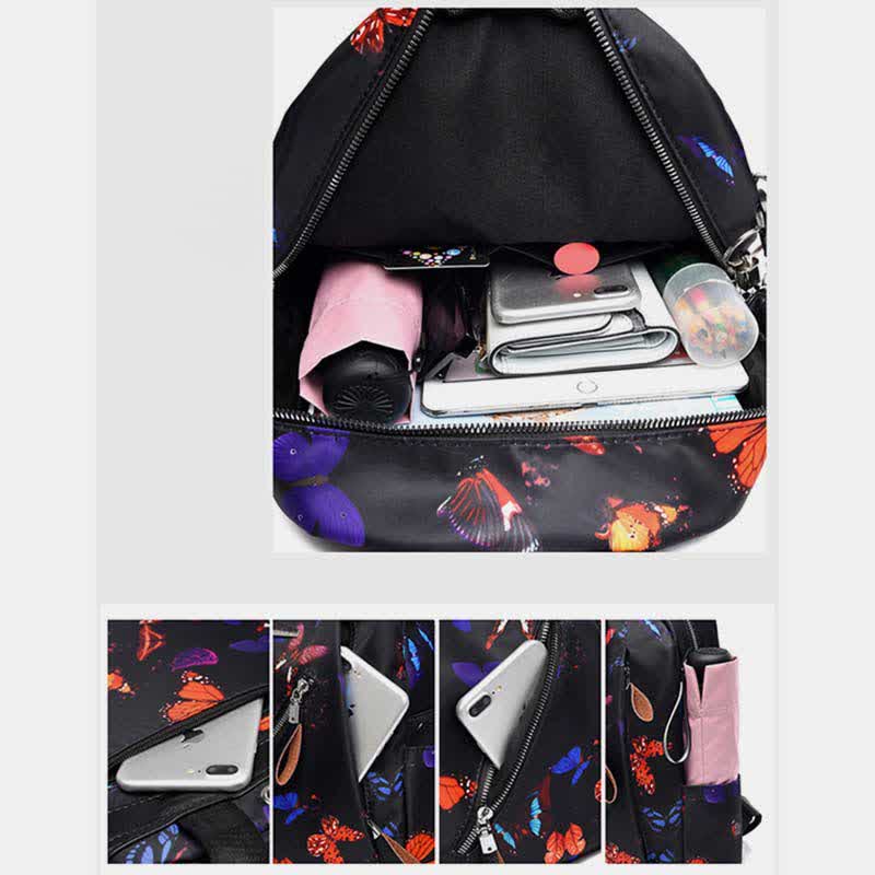 Women Waterproof Oxford Backpack Fashion Butterfly Print Light Travel Backpacks