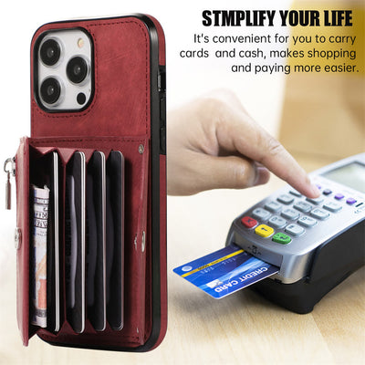 iPhone 15/14/13/12 Casual Zipper Cellphone Protective Case with Card Slot