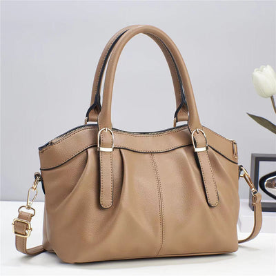 Plain Color Office Tote For Women Leather Top-Handle Bag