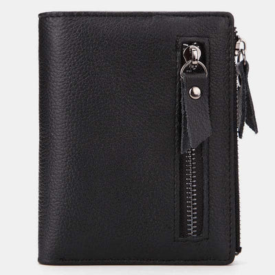 Men's Genuine Leather Bifold Wallet with Card Holder Double Zipper Pocket