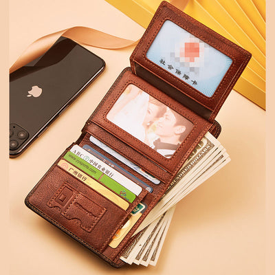 RFID Genuine Leather Vintage Trifold / Bifold Card Holder Wallet