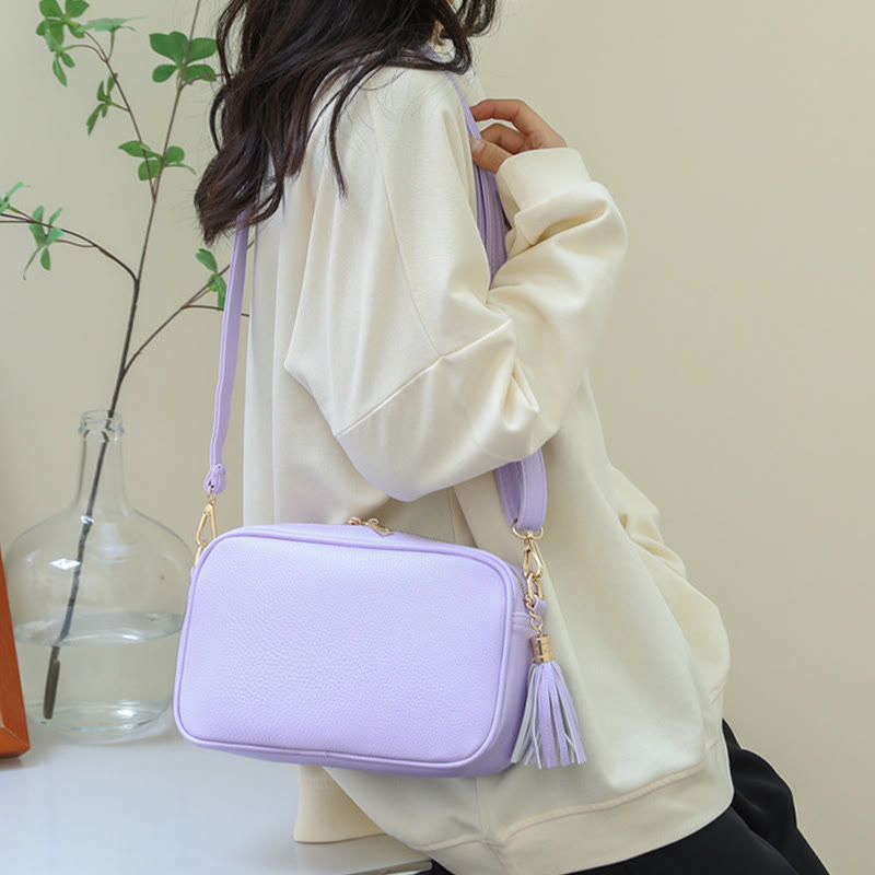 <Shipped within 24 hours> Women Tassel Solid Color Casual Leather Bag