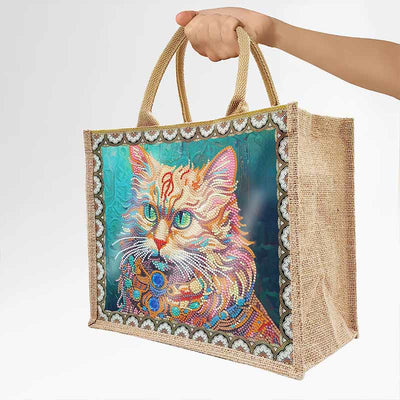 DIY Cat Handbag Linen Diamond Painting Tote Bag Shopping Travel Purse