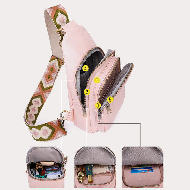 Sling Bag For Women Wide Straps Retro Leather Crossbody Bag