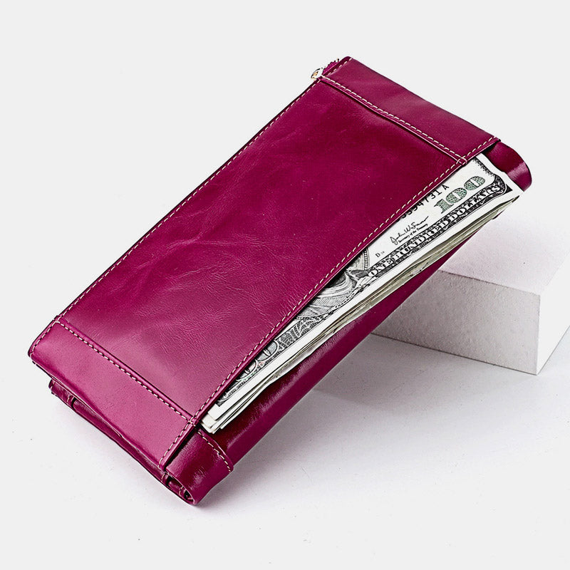 Genuine Leather RFID Blocking Credit Card Holder Bifold Clutch Wallet for Women