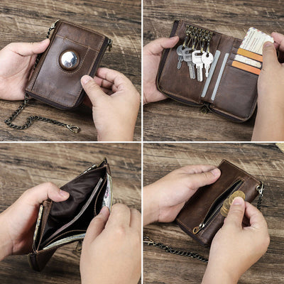 Zip Around Leather Airtag Wallet Apple Wallet with Chain