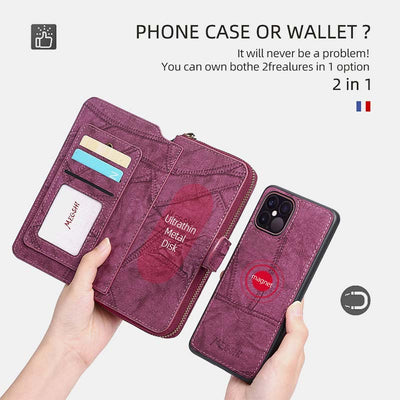 Wallet Case for iPhone 15/16 Series Magnetic Detachable Wallet Purse