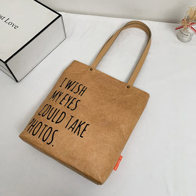 Vintage Eco Friendly Tote Waterproof Kraft Paper Shoulder Bag