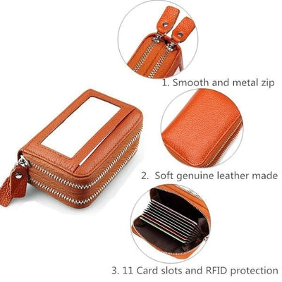 11 Card Slots RFID Genuine Leather Card Holder Purse