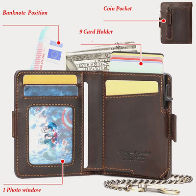 Airtag Wallet Genuine Leather Quick Access Card Holder with Chain