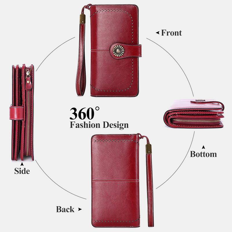 Women RFID Blocking Leather Wallet Multi-slot Credit Card Holder Clutch